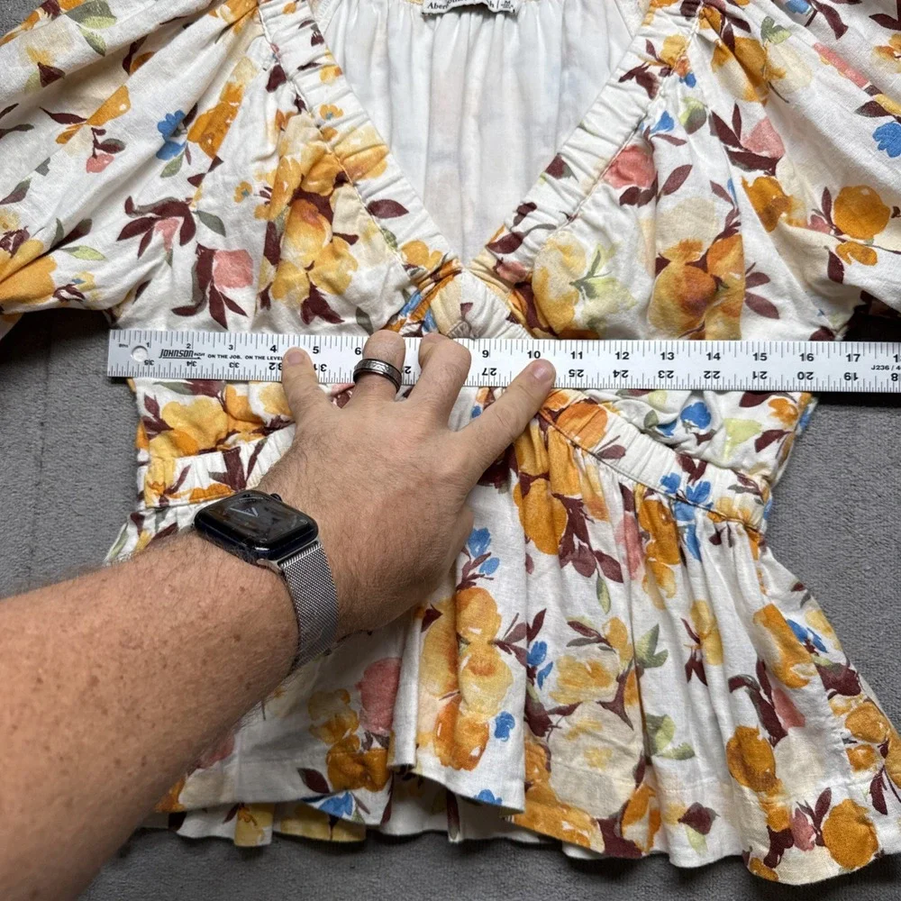 Abercrombie Puff Sleeve‎ Floral Linen Babydoll Top Cottagecore 2010s Y2K Revival